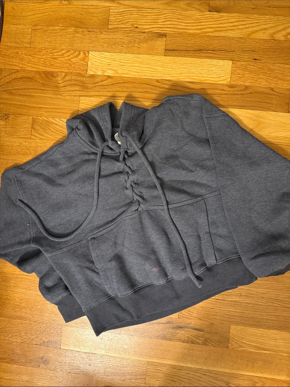 Free People Movement Dark Gray Lace-Up Hoodie Sweater - size small